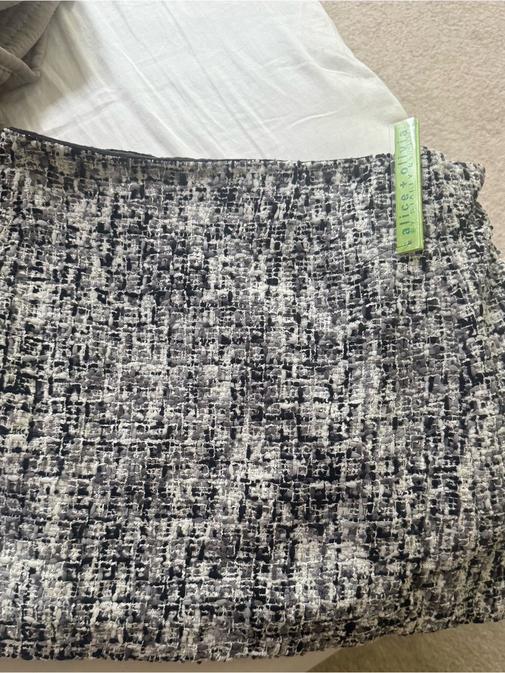 Alice + Olivia Black and White Tweed Pencil Skirt